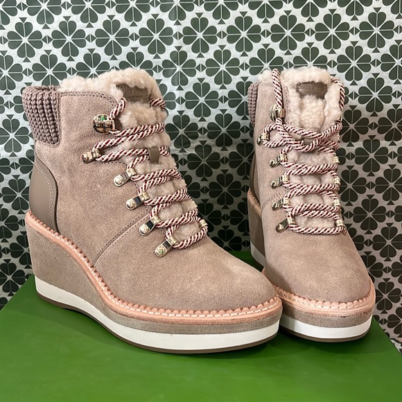 ♠️kate spade Willow Suede Wedge Booties, Rustic Brown NIB - Picture 9 of 16